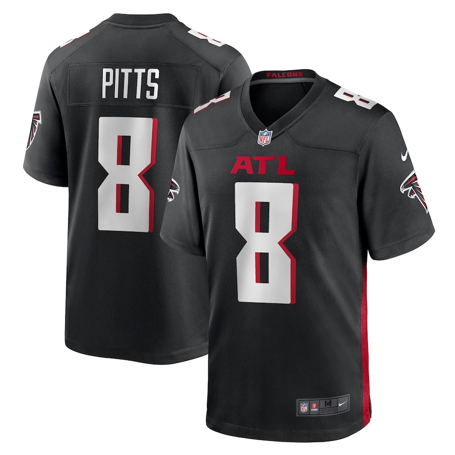 Mens Atlanta Falcons #8 Kyle Pitts Nike Black 2021 NFL Draft First Round Pick Player Game Jersey